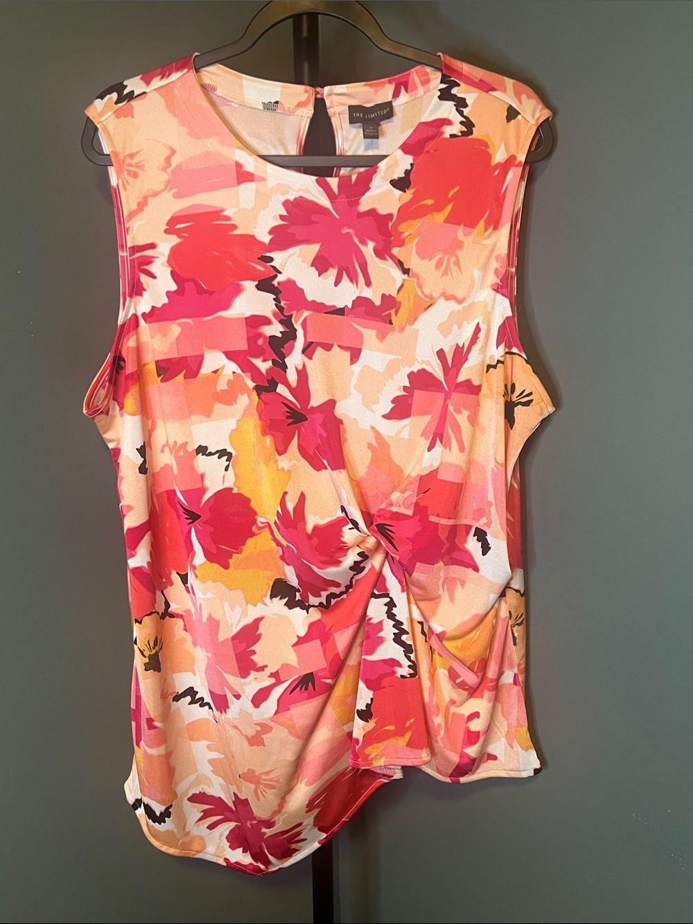 The Limited Pink Floral Twist-Detail Sleeveless Top